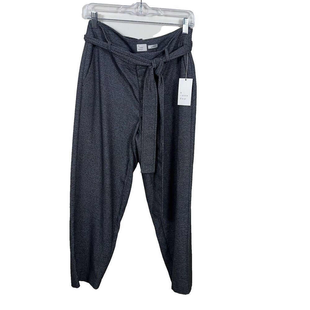 A New Day Pants Womens 6 Gray Dressy Casual Stretchy Straight Leg Waist Tie